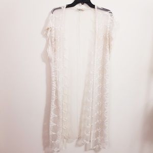 Lace Short Sleeve Cover Up Off White
